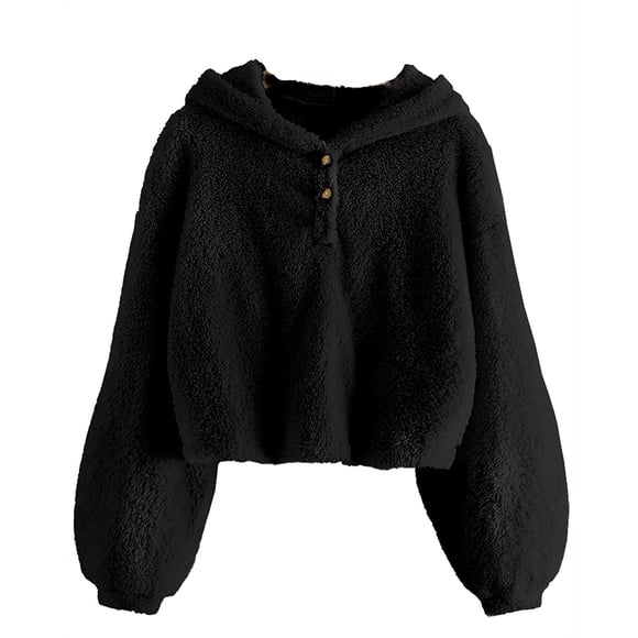 FhsagQ Tops Girls Shirts Size 12-14 Kids Girl's Hoodie Warm Loose Button down PulSherpa Jacket Top Coat Girls Christmas Shirts Size 14-16 Lightweight Shirts for Girls 10-12 Hoodies Black 10-12 Years