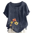 thumbnail image 1 of Pisexur Hauts d'Été pour Femmes, Hauts pour Femmes, Hauts de Sortie pour Femmes, Hauts pour Dames, T-Shirt d'Été à Manches Courtes Col Rond Imprimé Mode Décontractée Marine,G, 1 of 5