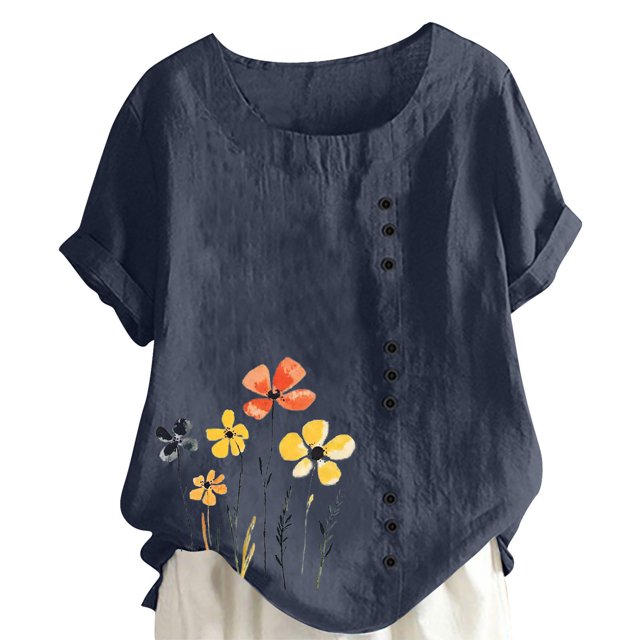 Pisexur Hauts d'Été pour Femmes, Hauts pour Femmes, Hauts de Sortie pour Femmes, Hauts pour Dames, T-Shirt d'Été à Manches Courtes Col Rond Imprimé Mode Décontractée Marine,G
