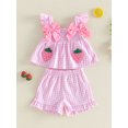 thumbnail image 2 of Toddler Baby Girl Summer Clothes Watermelon Print Tank Tops Ruffle Cuffs Shorts 2Pcs Sweet Outfit, 2 of 8