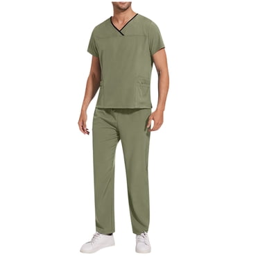 Cameland Scrubs Set Men Stretch V-Neck Scrub Top and Elastic Waistband Pants Scrubs for Men, Men's Workwear Uniform