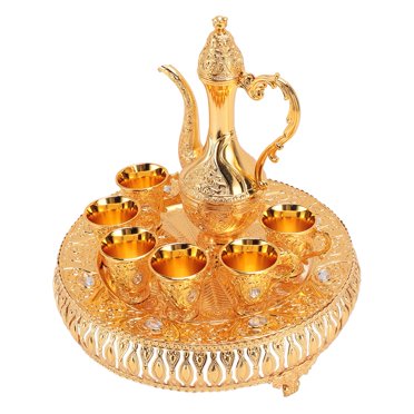Ensemble d'Ornements de Cafetière Vintage, Kit de Service de Verre à Vin Européen en Alliage de Zinc avec 6 Tasses pour Décoration Maison Bar Fête Anniversaire Mariage