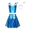 thumbnail image 2 of YONGHS Women's Alien Set Cheer Leader Outfit Metallic Crop Tank Top with Ruffle Skirt Hair Hoop Blue B L, 2 of 7
