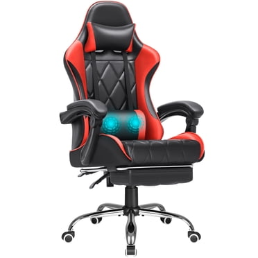 Homall Chaise de Gaming avec Repose-Pieds, Chaise de Bureau avec Massage, Chaise d'Ordinateur de Course, Dossier Haut, Chaise en Cuir PU, Rouge