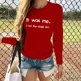 thumbnail image 2 of Penkiiy Chemises pour Femmes Manches Longues, T-Shirt Imprimé Lettre pour Femmes Col Rond Grande Taille Blouses d'Été Décontractées Basiques TG Rouge, 2 of 7
