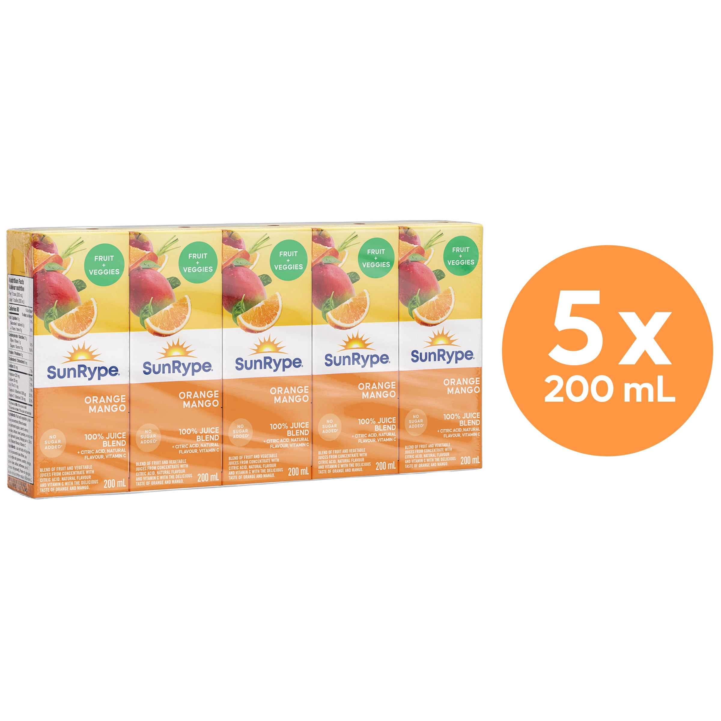 SunRype Fruits + Légumes Orange Mangue Boîtes de Jus 5x200ml