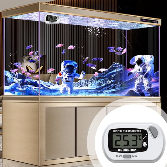 Aquarium Thermometer with Probe | Fish Tank Temperature Monitor | Waterproof Digital Thermometer for Reptile Turtle Habitat | Suction Cup Mounted Lcd Display for Indoor Aquariums