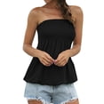 thumbnail image 1 of Women Elastic Strapless Pleated Tube Top Halter Twisted Plain Blouse Top, 1 of 6