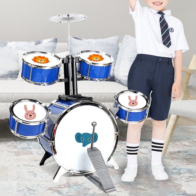 Dvkptbk Drum Set, Mini Jazz Drum Musical Instrument Toy 3+ Percussion Music Explore Musical Five Drums