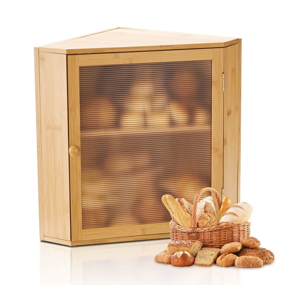 VEVOR Boîte à Pain d'Angle pour Comptoir de Cuisine, Contenant de Rangement en Bambou à Double Couche