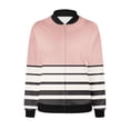 thumbnail image 5 of vdgthytj Fall Jackets for Women Long Sleeve Zip up Stand Collar Bomber Jacket Fall Trendy Color Block Striped Coat, 5 of 5