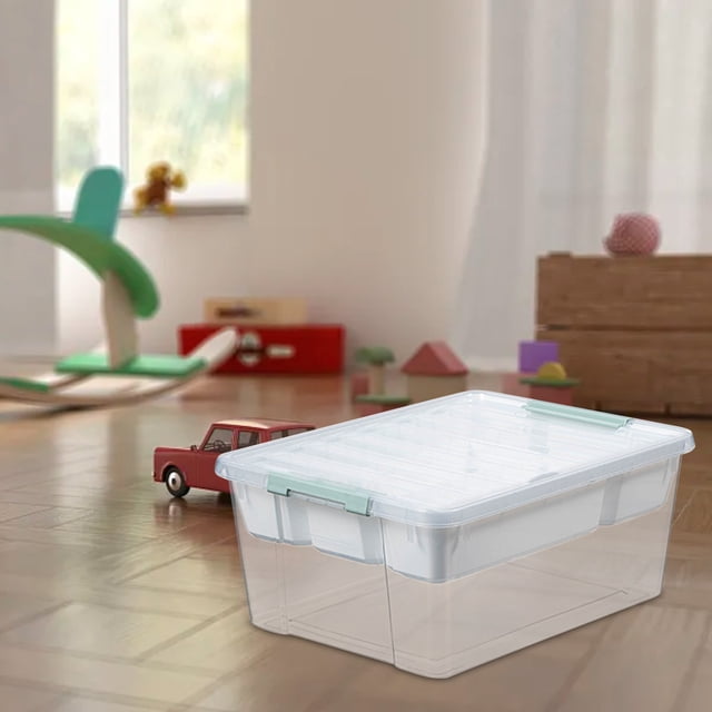 Toy Storage Containers with Lids,Brick Shaped Kids Toy Organizer Box, Plastic Clear Stackable Toy Bin Chest for Building Block Dolls,Toys Storage Organizer Bins, Building Blocks Storage