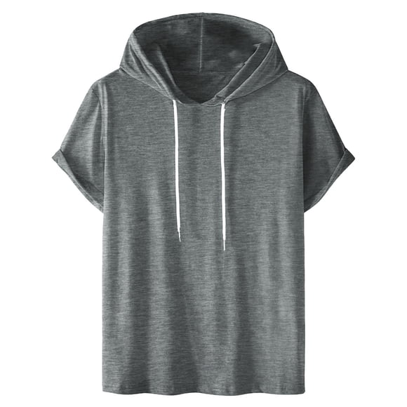 cfhntfmh Short Sleeve Hoodies for Men Basic Solid Cotton Clothes Big and Talls Casual Drawstring Pullover Shirts