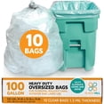 thumbnail image 1 of PlasticMill Heavy Duty Trash Bags - Clear Garbage Bags - Plastic Trash Bags for Large Rolling Trash Bins - Tall Trash Bags - 100-Gallon Large Kitchen Trash Bags, 1.3 Mil, 67"x79" (10-Count), 1 of 4