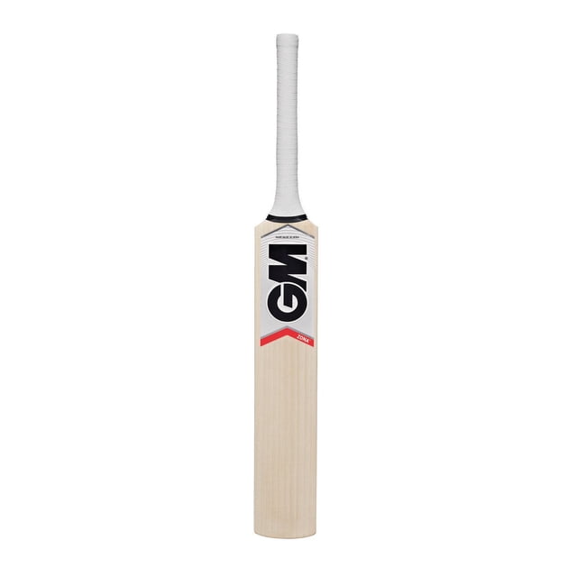 Gunn & Moore Mini Zona DXM 17 Inches Cricket Bat with white textured grip and natural wood blade featuring a large black GM logo and red Zona branding, suitable as a souvenir or autograph memorabilia resembling professional cricket bats.
