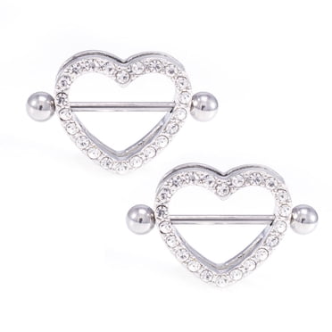 Paved Heart Nipple Shield with Cz Jewels Black, Gold, Rose Gold and Steel Colors