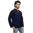 thumbnail image 3 of Atasi Kurta Court Bleu à Col Officier pour Homme en Coton, Tunique Décontractée - Petit, 3 of 7