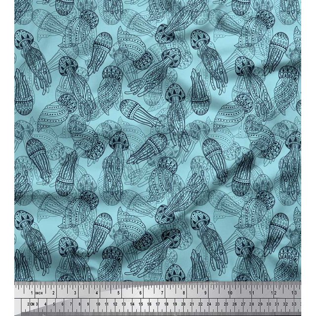 Soimoi Viscose Chiffon Fabric Jellyfish Ocean Decor Fabric Printed Yard 42 Inch Wide