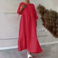 thumbnail image 2 of cfhntfmh Robes Grande Taille pour Femmes Confortables en Coton et Lin à Col Rond Robe Décontractée d'Automne Bordure avant Fluide à Manches Longues Robe Maxi, 2 of 6