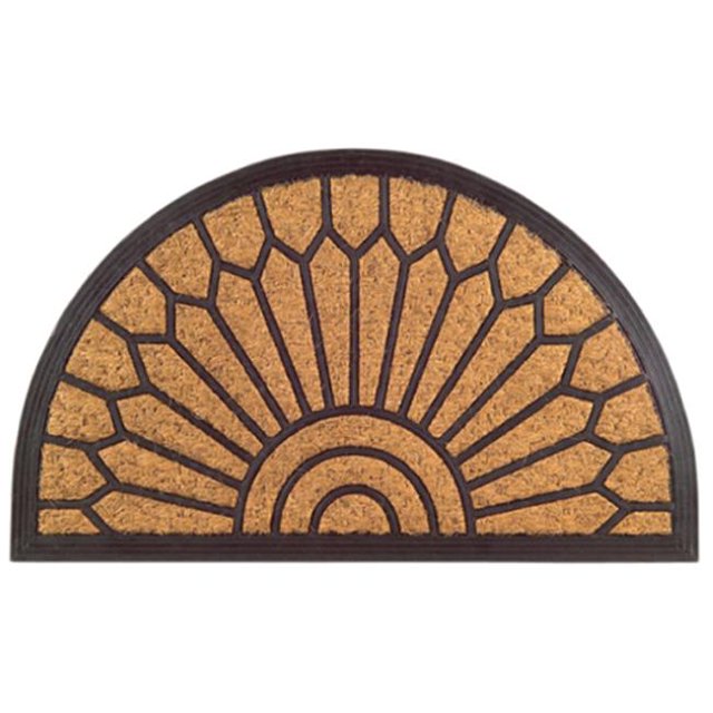 Imports Decor 401NBRCM Tapis de Bienvenue de Porte Demi-Rond en Lys avec un design Semi-Circulaire et un Motif de Soleil en Brun et Noir. Fabriqué en Coco durable, Ce Tapis de 30x18 Pouces a une Épaisseur de 1,5 Pouces et Est Idéal pour l'Extérieur. le Tapis Est Tufté à la Main et Imprimé avec des Couleurs à Base d'Eau de Haute Qualité pour une Finition Vibrante.