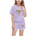 thumbnail image 1 of Économies d'Été! HVOBTTY Ensemble Décontracté 2 Pcs à Manches Courtes pour Filles, Ensemble de Mode Décontracté à Manches Courtes pour Garçons et Filles avec Col Rond, Boutons et Short Imprimé Violet, 10 Ans, 1 of 4
