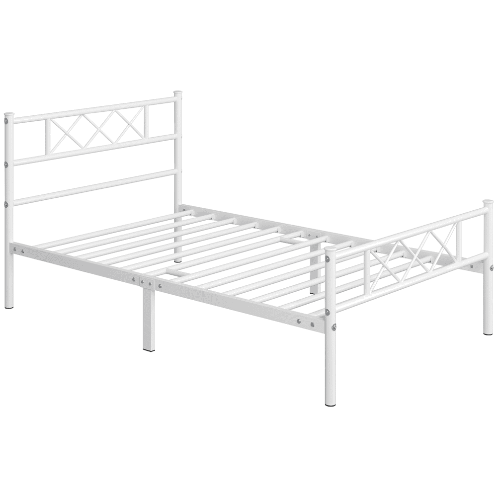 FullFurnique Cadre de Lit Plateforme en Métal Simple avec Tête et Pied de Lit, Double, Blanc