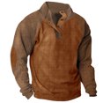 thumbnail image 1 of Mefallenssiah Mode Homme Décontracté Sport Col Montant Bouton Patchwork Pull à Manches Longues Blouse Marron TG, 1 of 3