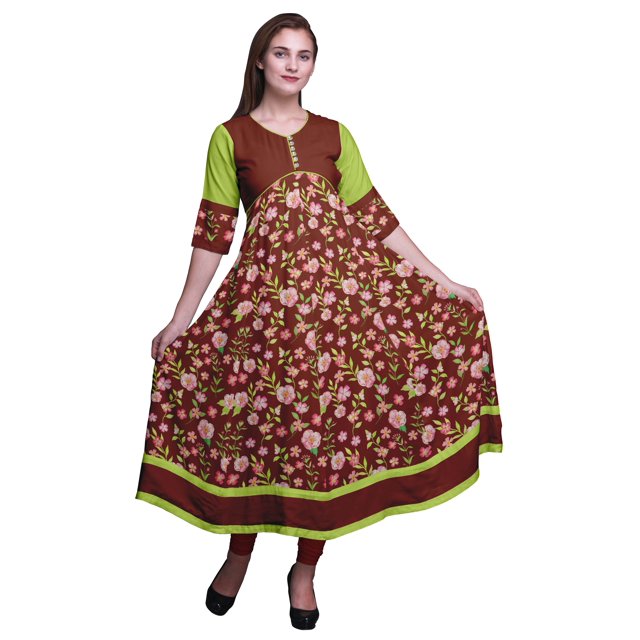 Bimba Kurti Longue Imprimée pour Femmes Robe Anarkali Indienne Haut Tunique Décontracté
