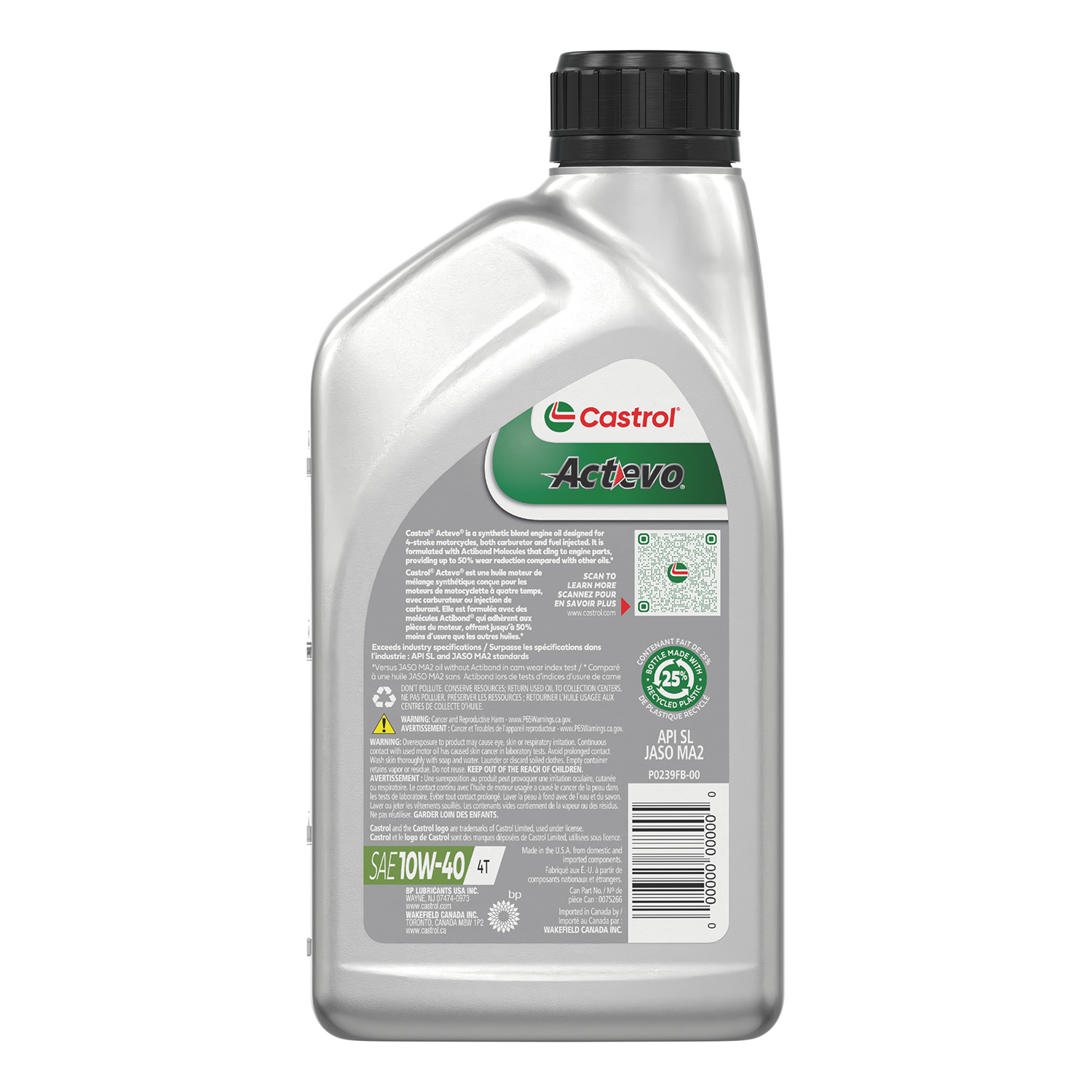 Castrol Huile Moto Semi-Synthétique Actevo X-tra 4 Temps 10W40, 946 Ml