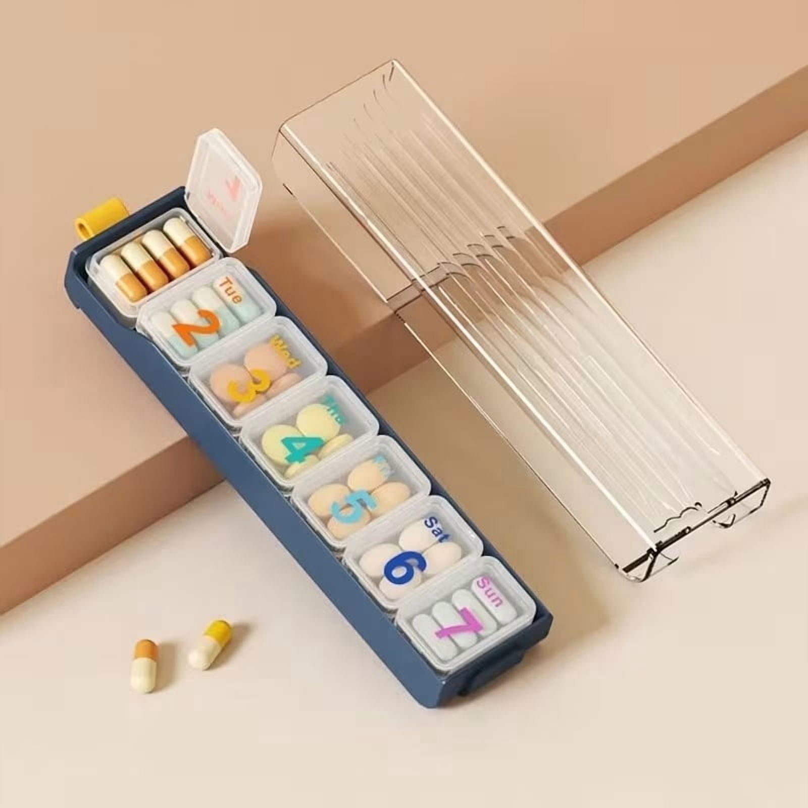 Weekly Portable Pill Organizer with 7 Compartments for Medication, Travel-Friendly Pill Case for Vitamins & Supplements, Compatible with Standard Pill Bottles