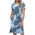 thumbnail image 2 of EGNMCR Robes d'Été Femmes Tendance 2024 Robe Décontractée pour Femme Imprimée à Manches Courtes Col Ras du Cou à Lacets avec Poches, 2 of 6