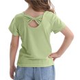 thumbnail image 1 of Girls Bow Back T Shirts Kids Ribbed Crew Neck Short Sleeve Tops Summer Trendy Tees, 1 of 8