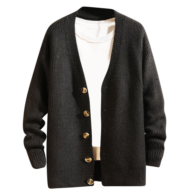 Grrvtrz Men's Casual Long Sleeve Deep V Neck Button Down Sweater Comfy Solid Color Sweater Coat Rib Knit Cardigan Sweaters