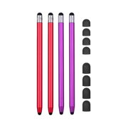 2-in-1 Universal Touchscreen Stylus for All Touchscreen Tablets and Phones with 8 Replaceable Soft Rubber Tips, 4-Pack, 2 Red/2 Purple