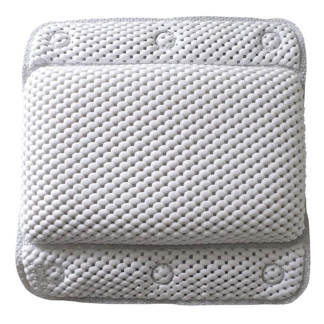 COMFY PILLOW PILLOW de Bain Blanc avec surface Texturée Rembourrée et six Ventouses pour une Fixation Sécurisée aux Baignoires Lisses Ou aux Tourbillons, Fait de Mousse 100 % PVC, Mesure 11 1/2 par 12 1/4 Pouces, Convient Aussi aux Bains Thermaux.