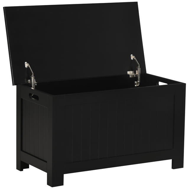 HOMCOM Coffre de Rangement avec 2 Charnières de Sécurité et Couvercle Rabattable pour, Noir