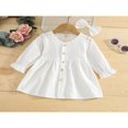 thumbnail image 2 of Toddler Girls 2Pcs Fall Outfits  Cute Long Sleeve V Neck Button Down Dress with Hair Bow Set, 2 of 7