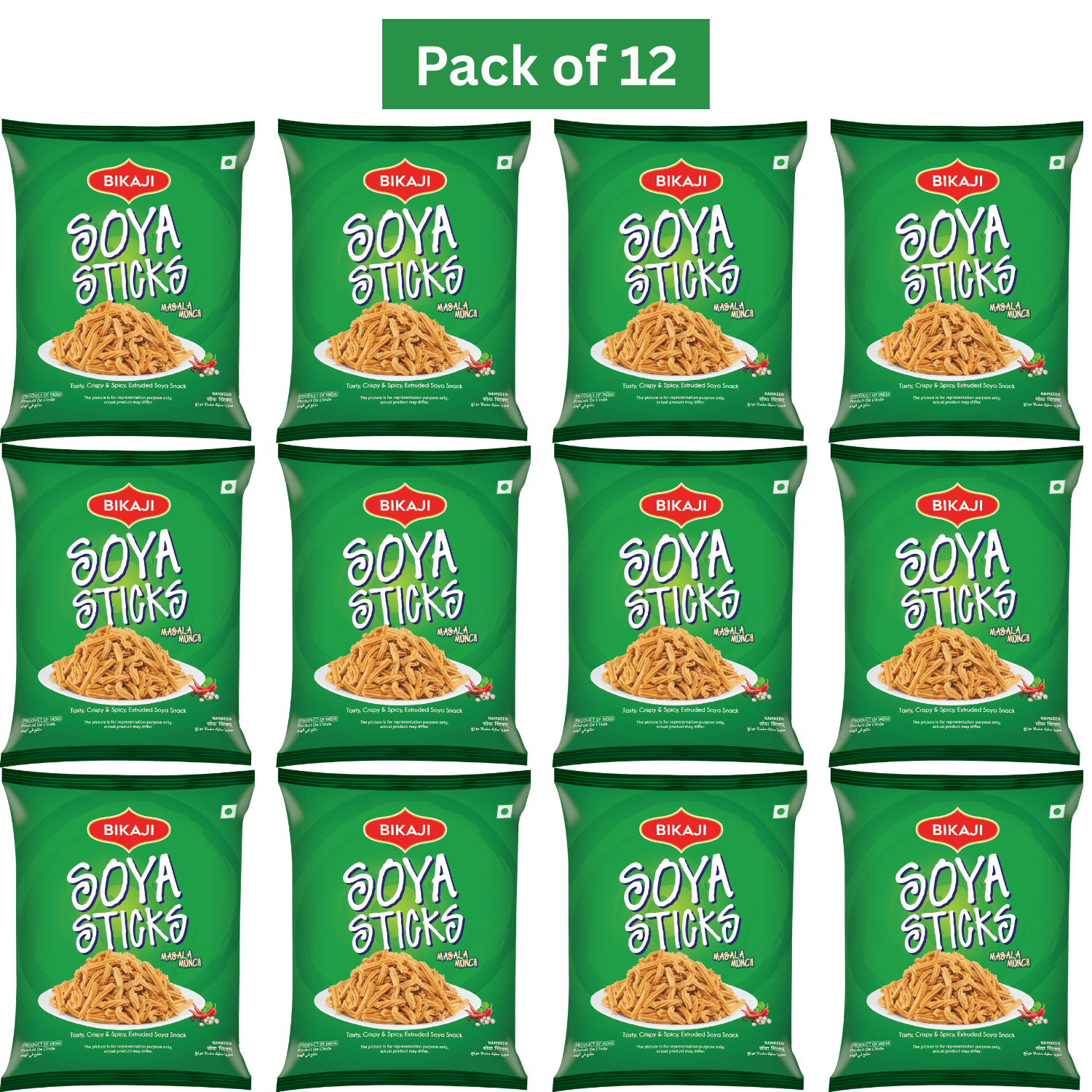 Bikaji Soya Sticks (Crispy and Spicy) 140g, Pack of 12, Indian Snacks