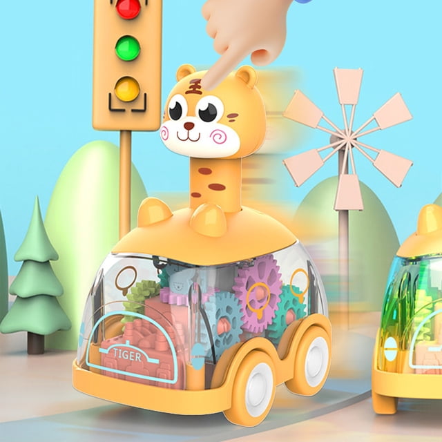 B Baby Animal Press Car Toy Inertia Action Light Up Wheels Early Learning Sliding Activity For Infants