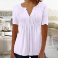 thumbnail image 1 of LSLJS Womens T Shirts Women's Fashion Casual Round Neck Pleated Solid Color Button Top Blouse, 1 of 5