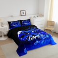 thumbnail image 3 of Erosebridal Blue Video Game Bedding King Comforter Set,Geometric Honeycomb Comforter Sets King Size,Gamepad Gamer Bedding Sets King With Comforter,Gradient Room Decorative,Reversible,3 Pieces, 3 of 8