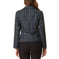 thumbnail image 3 of INSPIRE CHIC Women's Fitted Blazer Notch Lapel Printed Open Front Work Suit Jacket M Dark Blue-Grid, 3 of 7