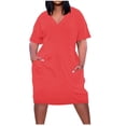 thumbnail image 2 of BEFOKA Robe pour Femme Grande Taille, Liquidation de Robes d'Été pour Femmes, Robe Unie Grande Taille à Manches Courtes et Col avec Poches pour Femme, 2 of 5