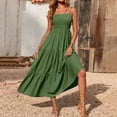 thumbnail image 2 of Robes d'Été pour Femmes Bohèmes à Bretelles Spaghetti, Smockées, à Étages, Longues, de Plage, Soleil, Sans Manches, Unies, Robe Maxi, 2 of 9