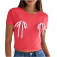 thumbnail image 4 of Pisexur Nouveau T-shirt à Manches Courtes Col Rond Imprimé Décontracté pour Femmes, Hauts d'Été pour Femmes Bleu, P, 4 of 4