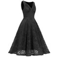 thumbnail image 2 of HKEJIAOI Liquidation d'Économies Robe de Bal Cadeau de la Saint-Valentin Femme Col en V Dentelle à Blocs de Couleur Drapée Patchwork Mignonne Robe de Soirée Formelle Noire, 2 of 4