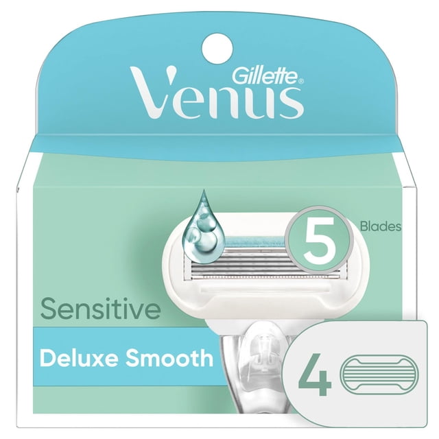 Gillette Venus Extra Lisse pour Femmes Sensibles Razor Blades, Paquet de Recharge à 5 Lames avec Bande Lubrifiante Infusée d'Aloès pour Peau Sensible, Conçu pour un Rasage Lisse, Sans Irritation et compatible avec la Plupart des Poignées Venus.