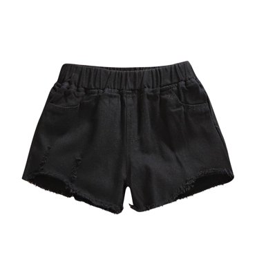 Kaemgyyd 3-10 Years Little Girls Denim Shorts Toddler Summer Fashion Elastic Waist Ripped Raw Hem Jean Shorts Stretch Straight Leg Shorts with Pockets