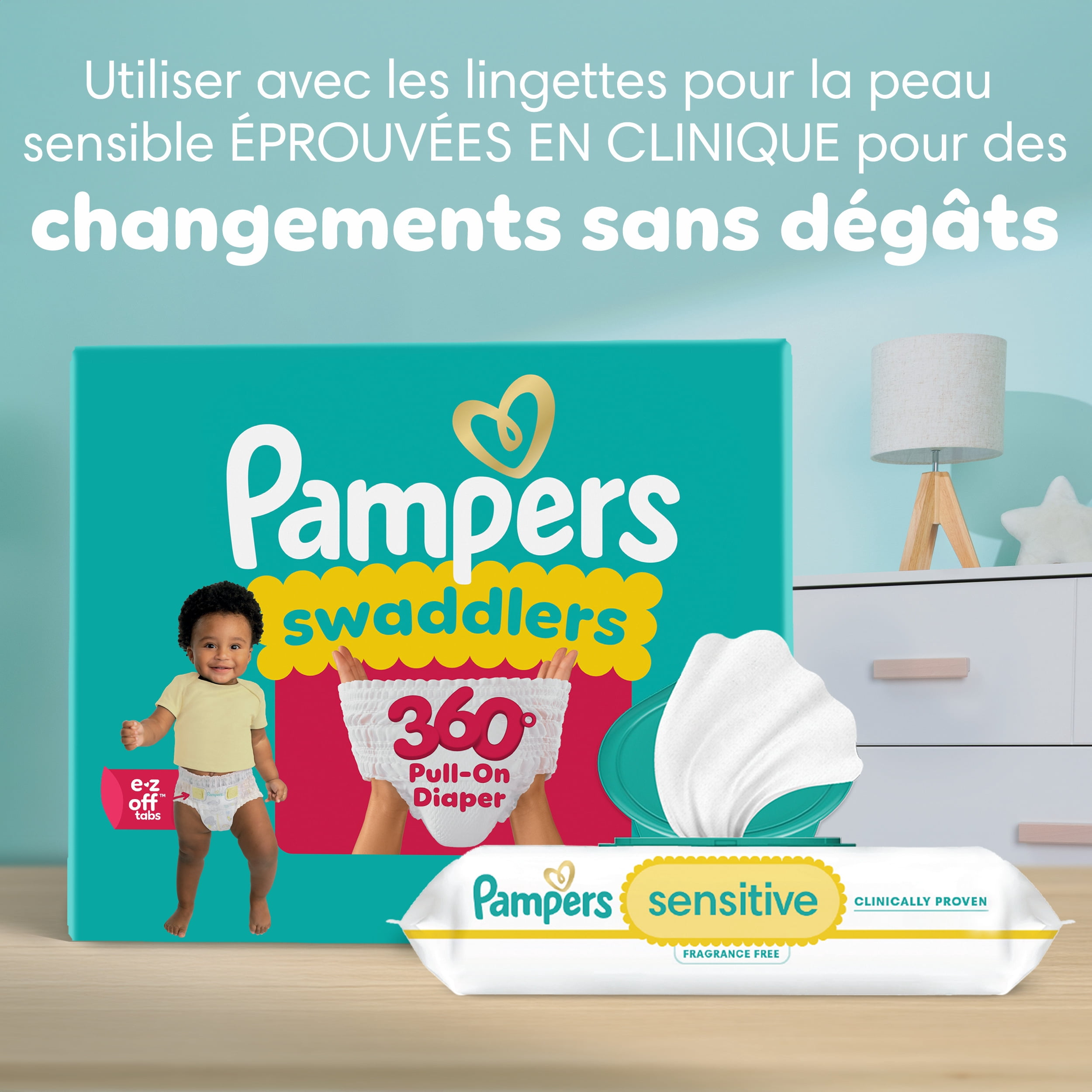 Pampers Couches - Swaddlers 360° - Taille 3, jusqu'à 100 % Anti-Fuites avec Ajustement Sec et Confortable, Onglets Faciles à Enlever Conçus pour des Changements Faciles, Couche à Enfiler