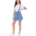 thumbnail image 4 of Unique Bargains Jupe à Bretelles Mini Décontractée pour Femme en Coton Lavé, Boutonnée devant, Ligne a, Bleu Effiloché, m, 4 of 6